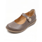 PASS BUTTON Latte Strap Flats
