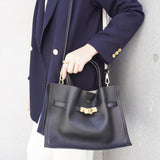 TRERO-M Black-Grey 2 Ways Leather Tote