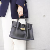 TRERO-M Black-Grey 2 Ways Leather Tote