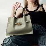 TRERO-M Taupe-Black 2 Ways Leather Tote