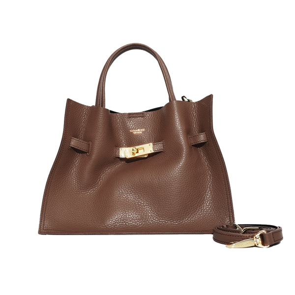 TRERO M Brown/Grey 2 ways Leather Tote