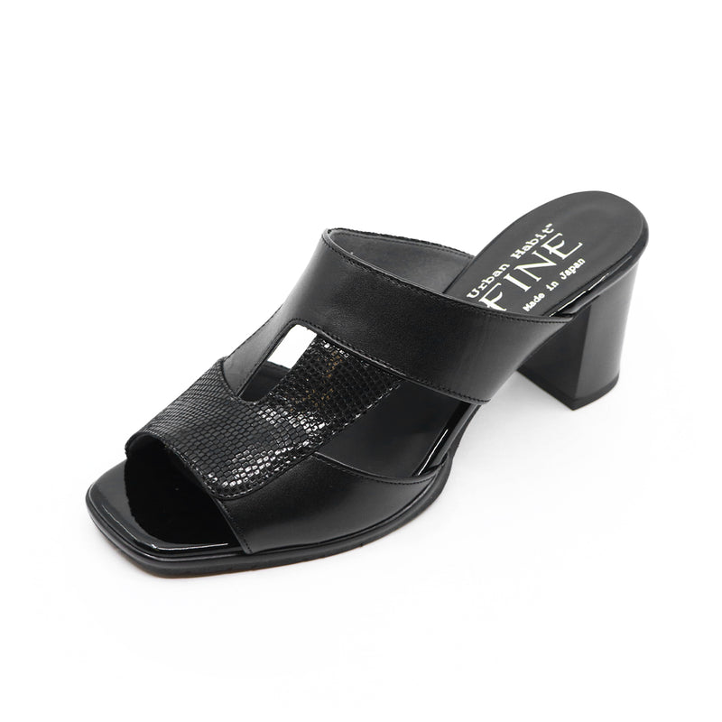 CHIYO Black Balanced Heel Sandals