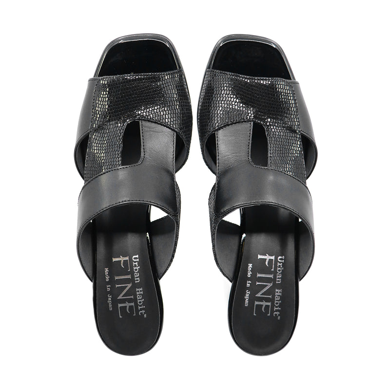 CHIYO Black Balanced Heel Sandals
