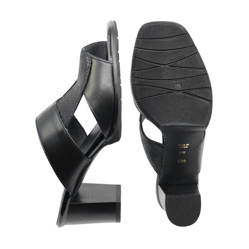 CHIYO Black Balanced Heel Sandals