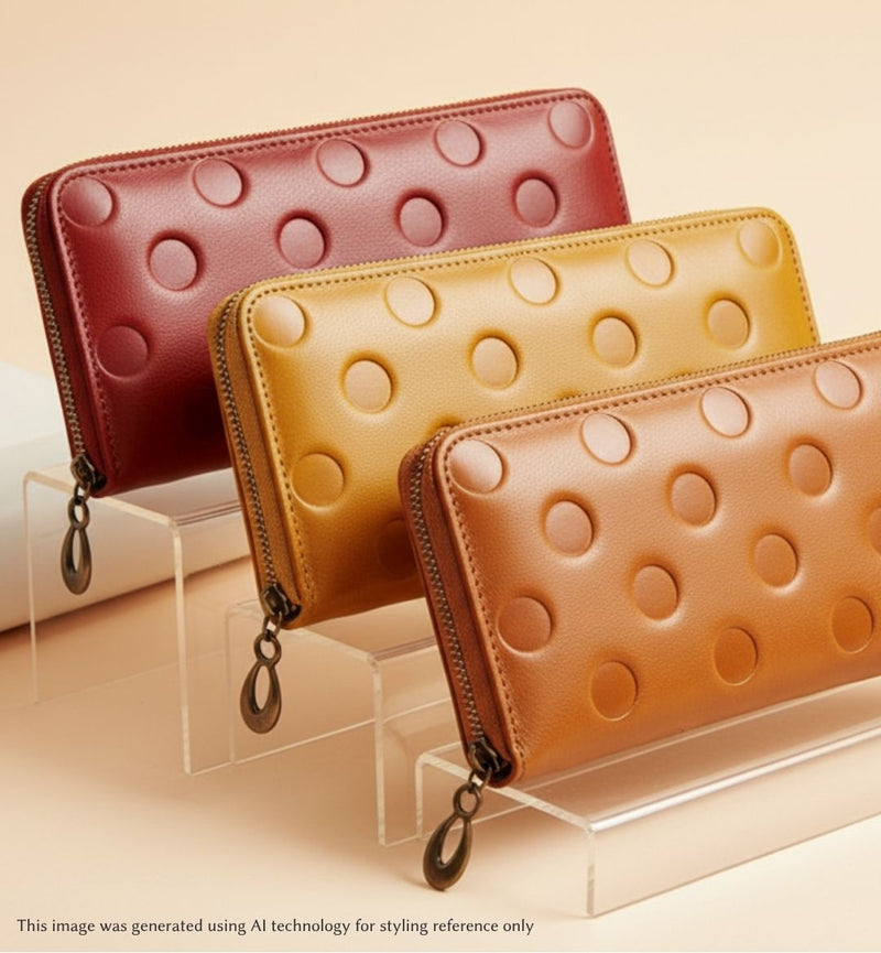 EN THIN ROUND Camel Brown Dot Wallet