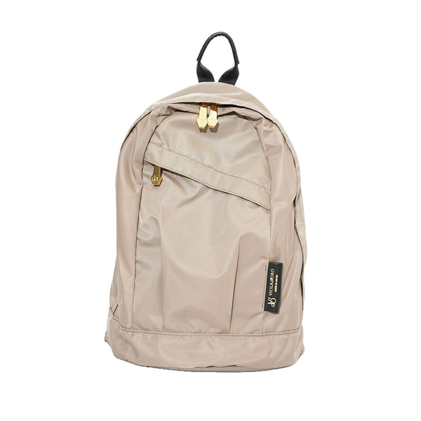 GINO Taupe backpack with gold zippers on a white background