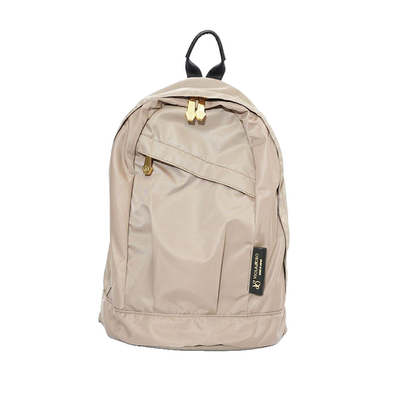 GINO Taupe backpack with gold zippers on a white background