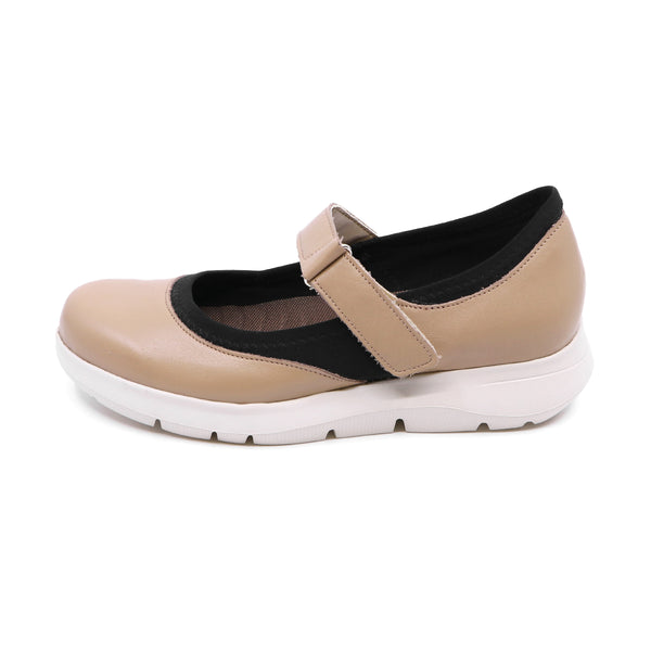 Himari Moca Beige Soft Walking Sneaker Strap Flats