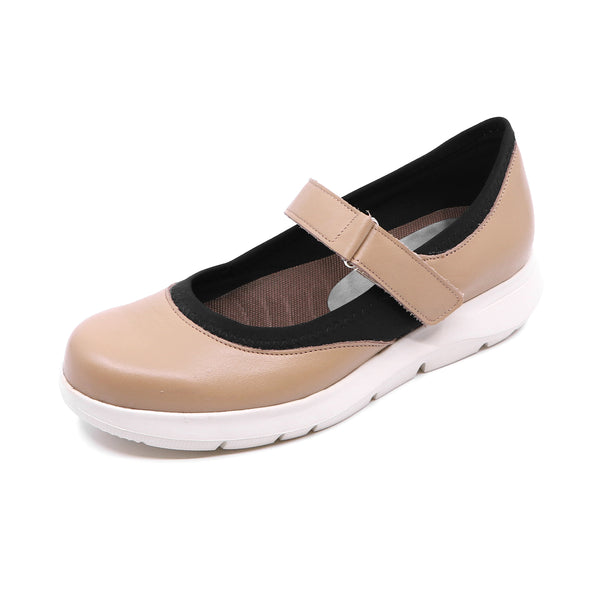 Himari Moca Beige Soft Walking Sneaker Strap Flats