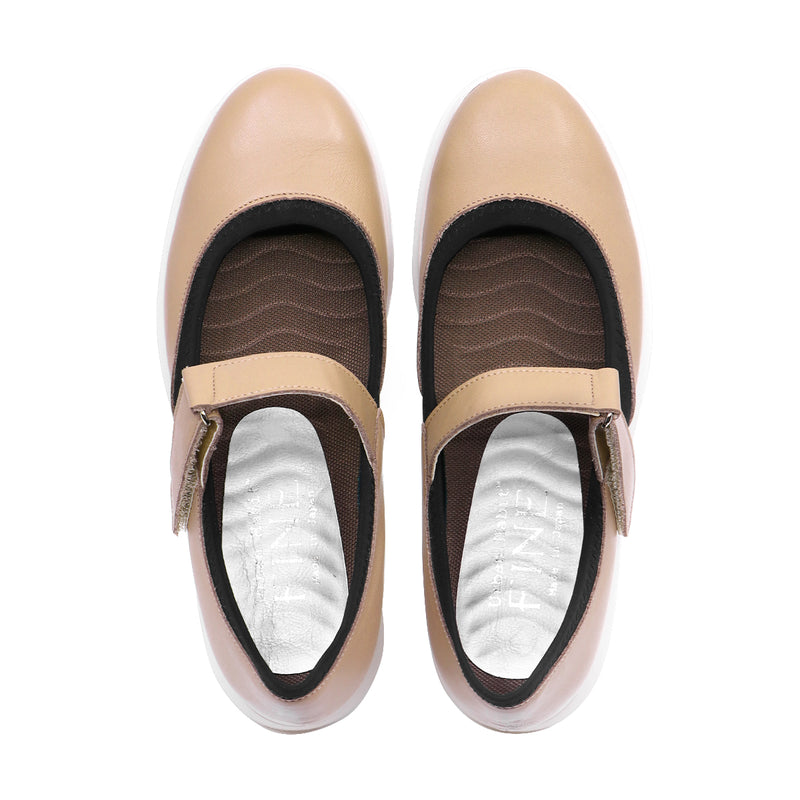 Himari Moca Beige Soft Walking Sneaker Strap Flats