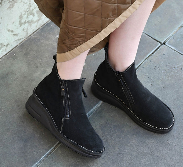 NAWA Black Nubuck Anti-Slip Wide Fit Short Boots