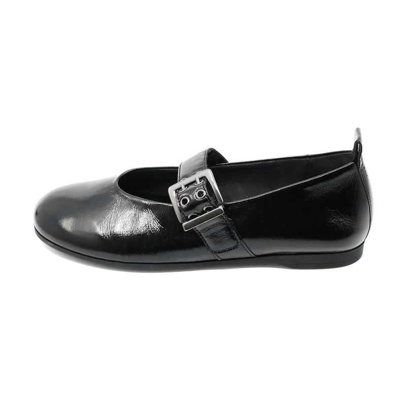 NELLA Black Soft Walking Strap Flats