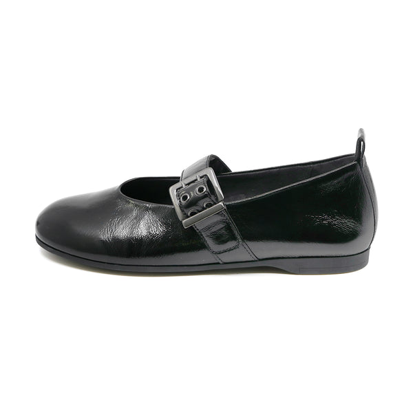 NELLA Black Soft Walking Strap Flats