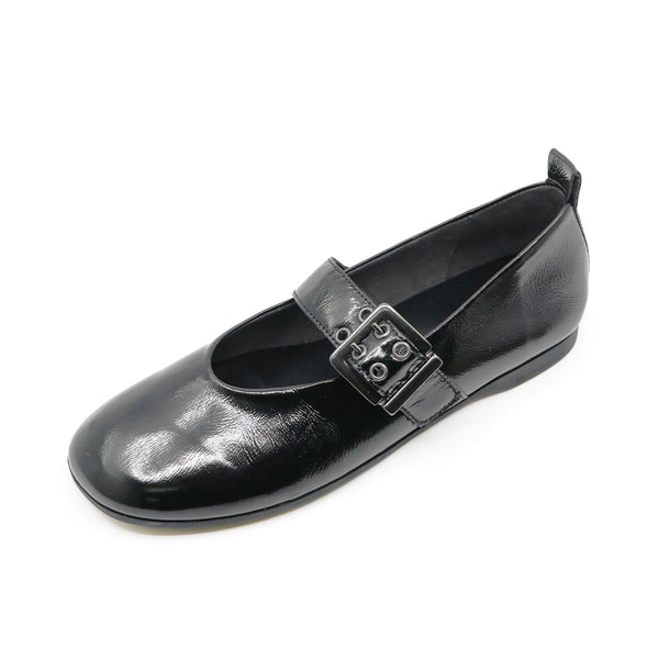 NELLA Black Soft Walking Strap Flats