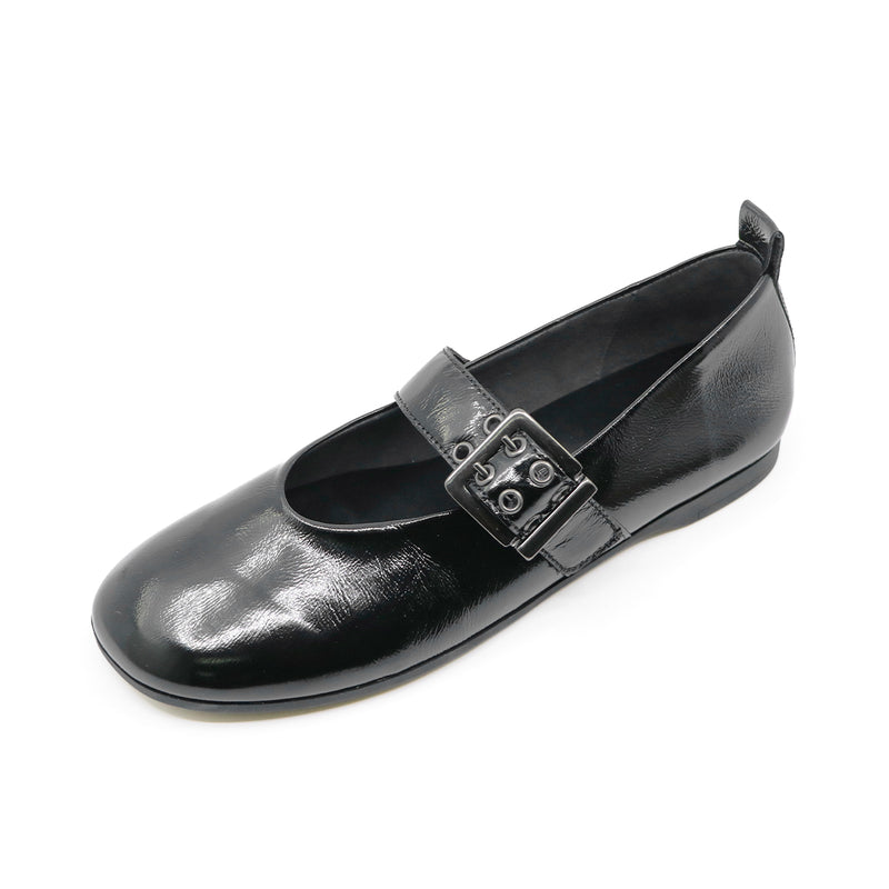 NELLA Black Soft Walking Strap Flats