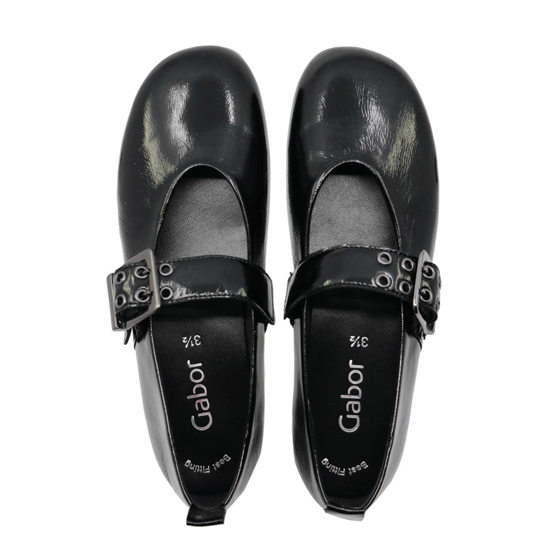 NELLA Black Soft Walking Strap Flats