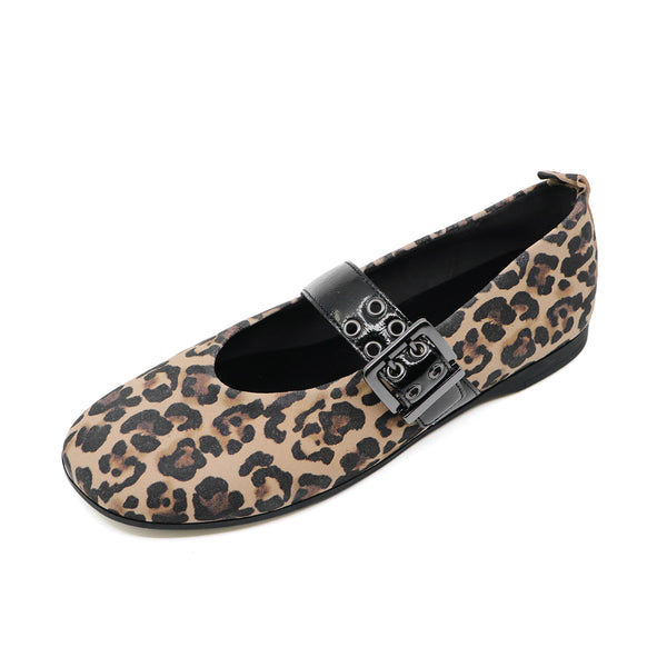 NELLA Leopard Soft Walking Strap Flats