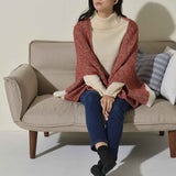 Nico Red x White Fluffy Wool Mix Poncho