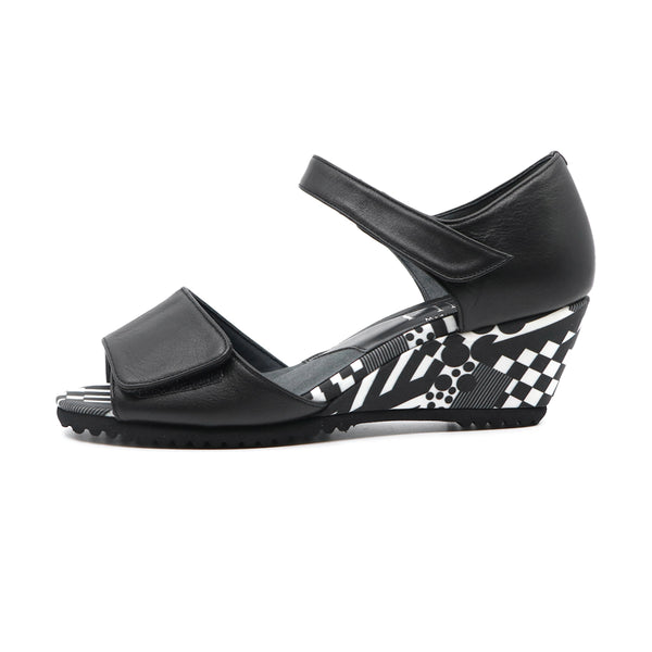 RISA Strap Black Combi Wedges Sandals