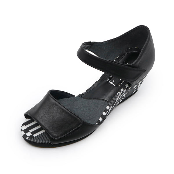 RISA Strap Black Combi Wedges Sandals