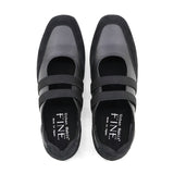 SACHIE Black Soft Walking Double Straps Flats