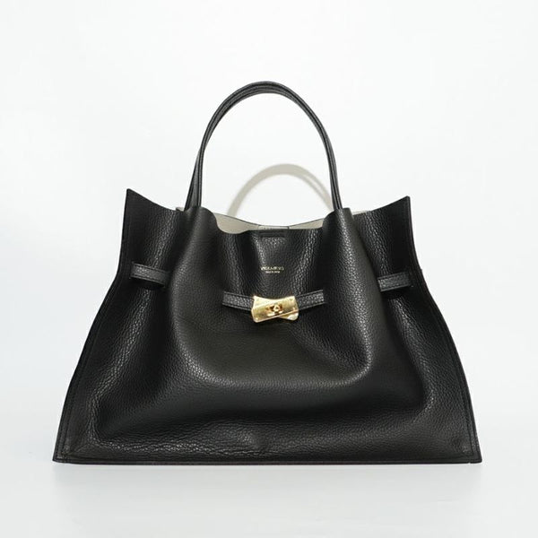 TRERO-L Black-Grey Leather Tote Bag