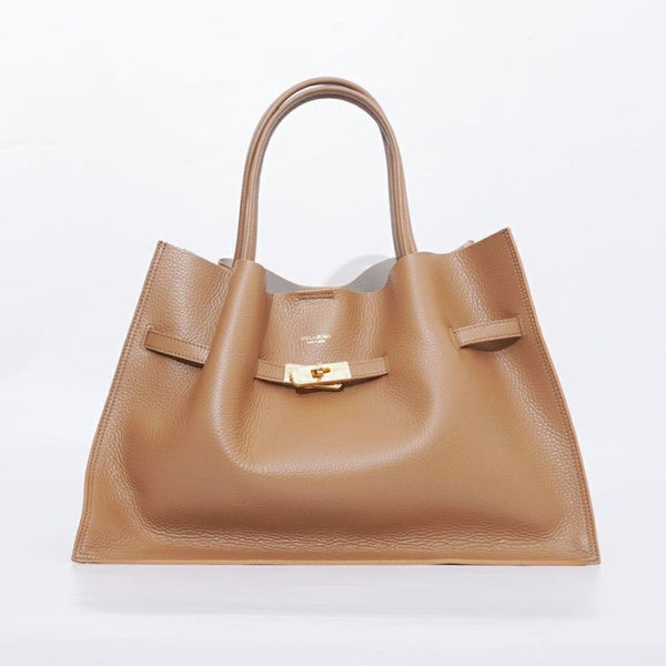 TRERO-L Cappuccino-Grey Leather Tote Bag