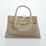 TRERO-L Taupe-Black Leather Tote Bag