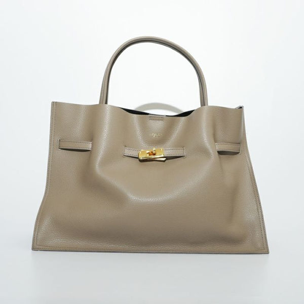 TRERO-L Taupe-Black Leather Tote Bag