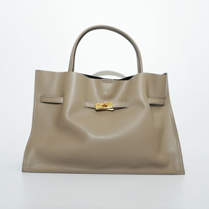 TRERO-L Taupe-Black Leather Tote Bag