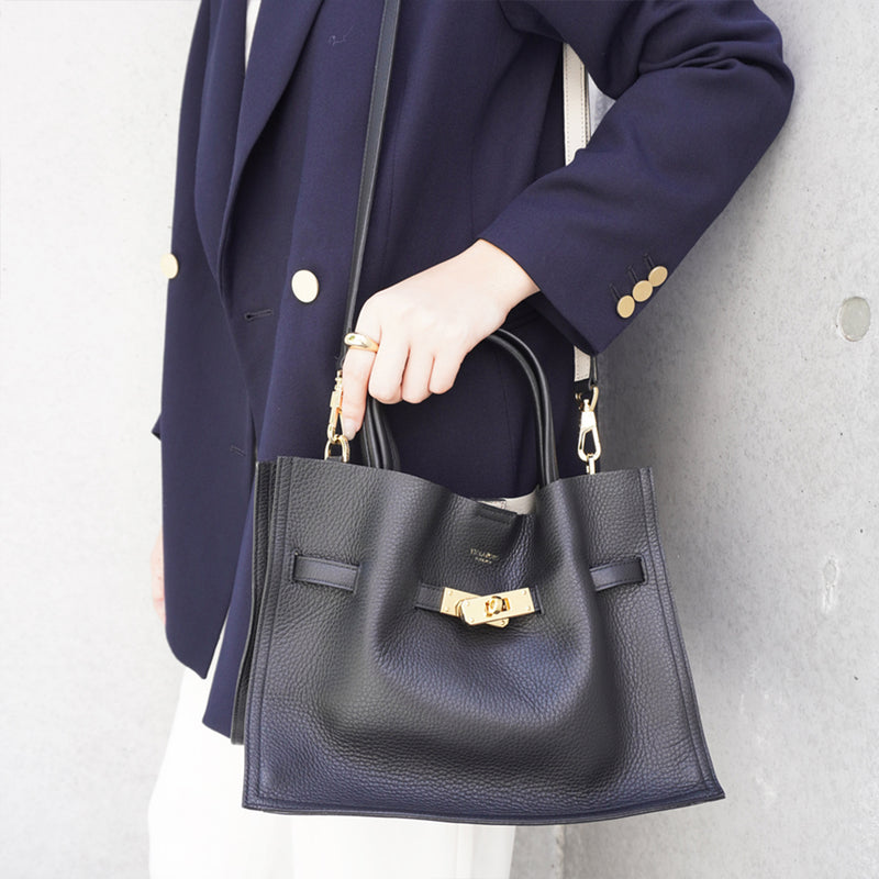 TRERO M Black/Grey 2 ways Leather Tote