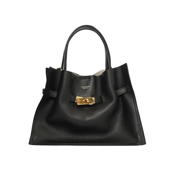 TRERO M Black/Grey 2 ways Leather Tote