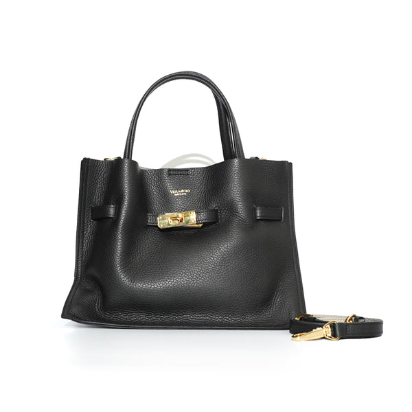TRERO-M Black-Grey 2 Ways Leather Tote
