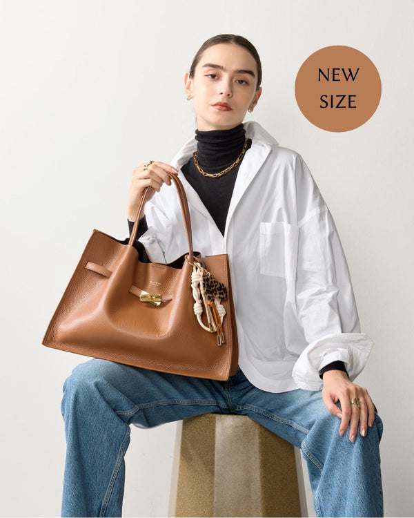 TRERO-L Cappuccino-Grey Leather Tote Bag
