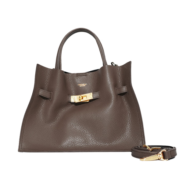 TRERO M Dark Taupe/Black 2 ways Leather Tote
