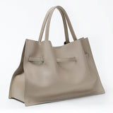 TRERO-L Taupe-Black Leather Tote Bag