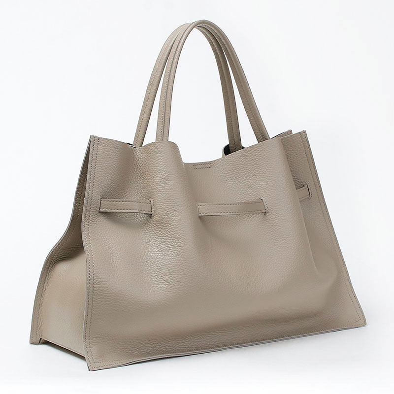 TRERO-L Taupe-Black Leather Tote Bag