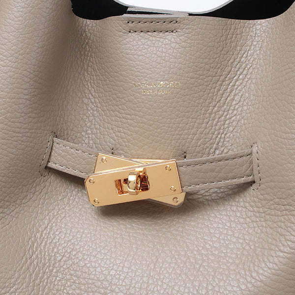 TRERO-L Taupe-Black Leather Tote Bag