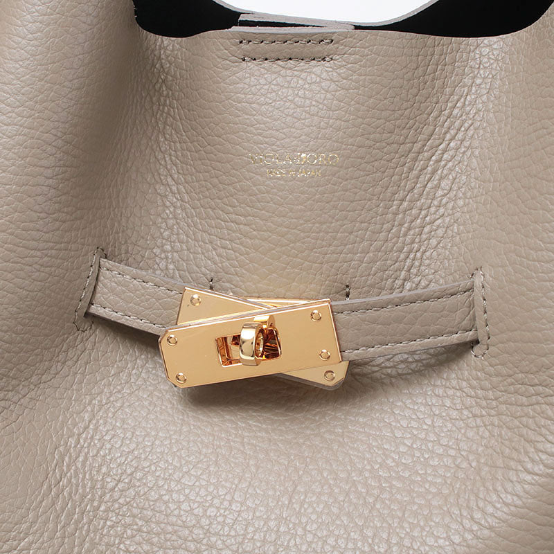 TRERO-L Taupe-Black Leather Tote Bag