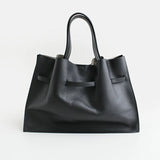 TRERO-L Black-Grey Leather Tote Bag