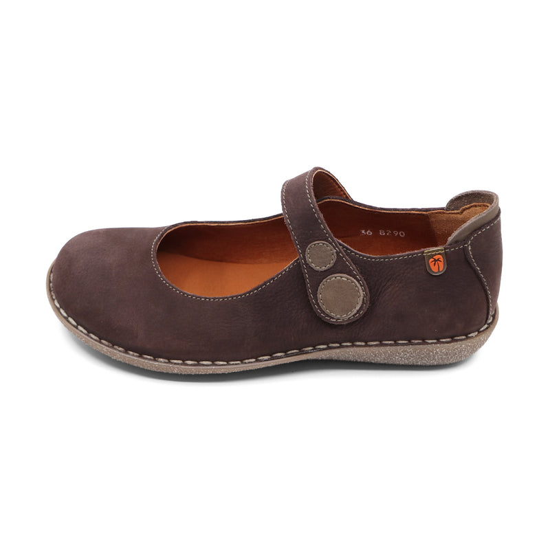 PASS BUTTON Coffee Brown STRAP FLATS