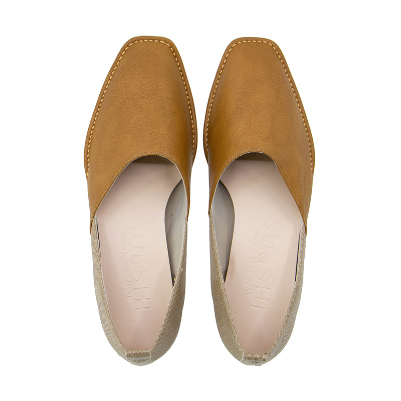 YO Camel Mustard Square Toe Flats